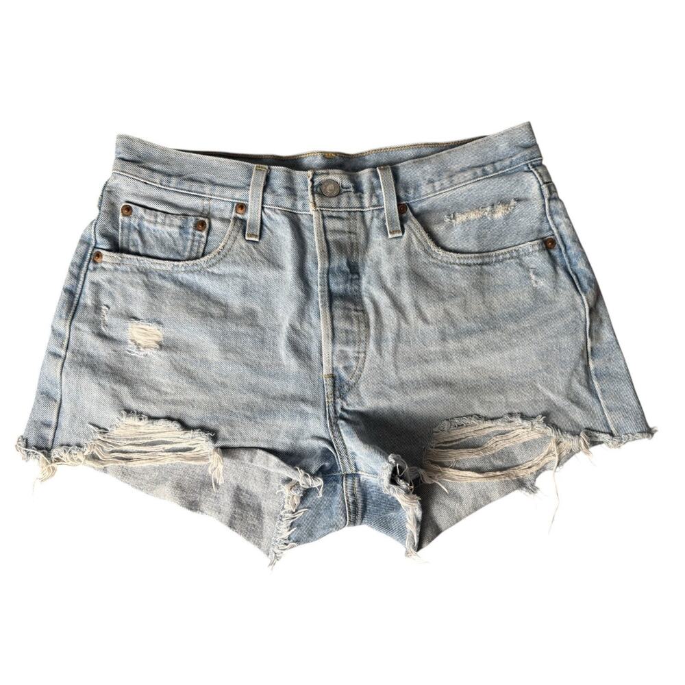 Levi’s 501 Womens High Rise Cut Off Jean Shorts Light Wash Distressed Size 29